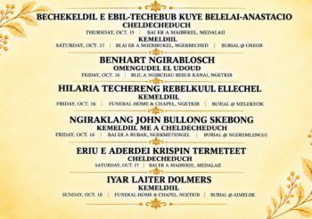 Subed er a Kemeldiil, Cheldecheduch me a Omengudel el Udoud (Oct. 15 – Oct. 18, 202)